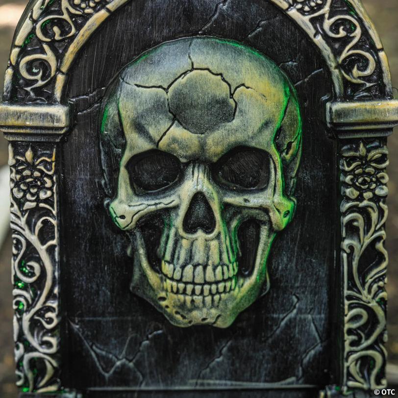21" Light-Up Tombstone with Skull Halloween Decoration