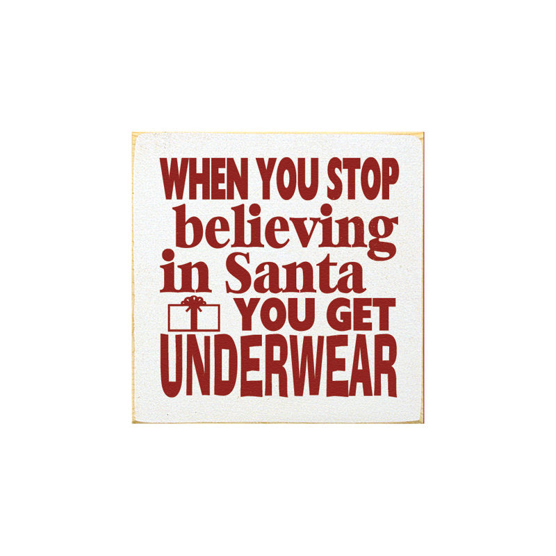 When You Stop Believing In Santa You Get Underwear' Textual Art Plaque