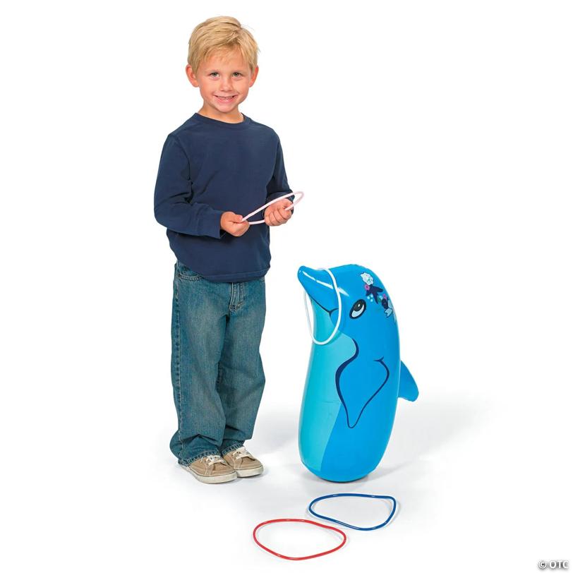 22" Blue Inflatable Smiling Dolphin Plastic Ring Toss Game