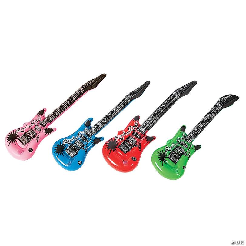 22" Small Inflatable Pink, Blue, Red & Green Vinyl Guitars - 12 Pc.