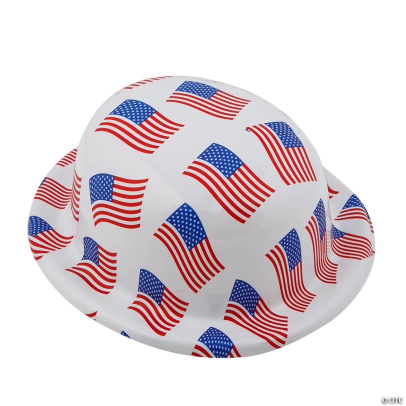 22" circ. Patriotic US Flag Red, White & Blue Plastic Derby Hats - 12 Pc.