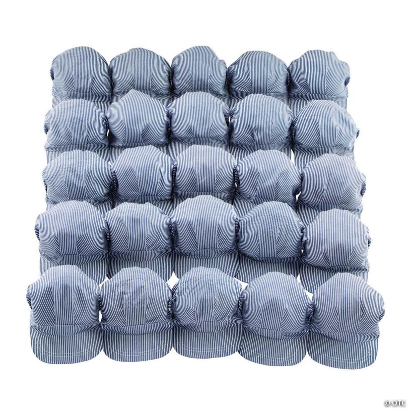 23" Bulk 48 Pc. Kids Train Engineer White & Black Stripe Cotton Hats