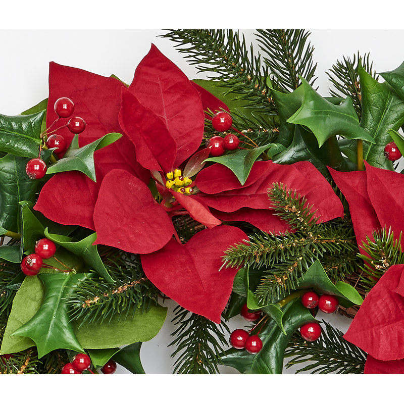 24" Poinsettia with Berries Wreath