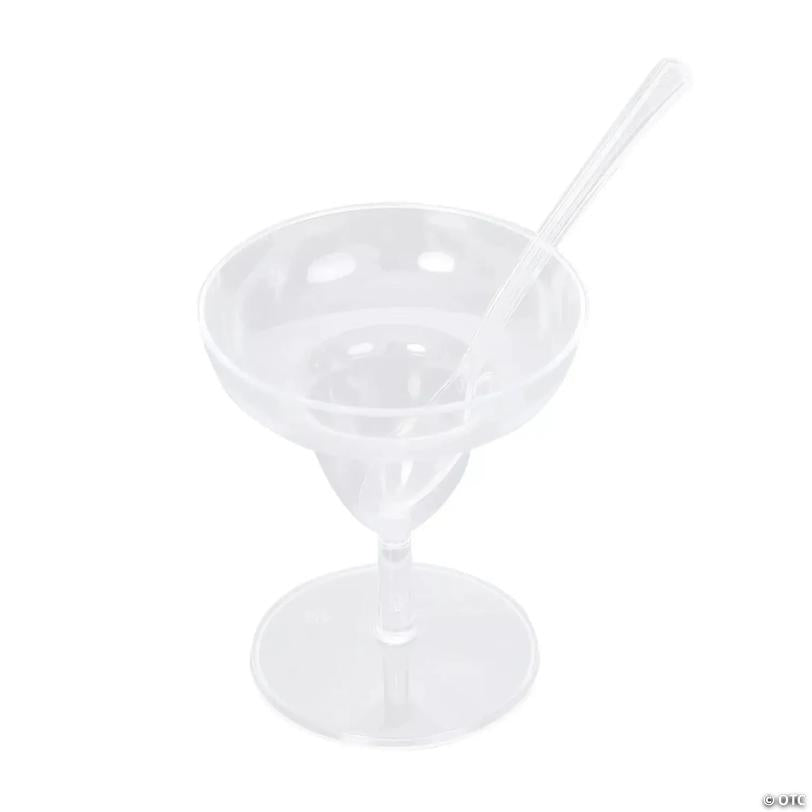 24 Clear 2 oz Plastic Mini Margarita Glass Dessert Cups Spoons Party Decorations | USA Decoration®
