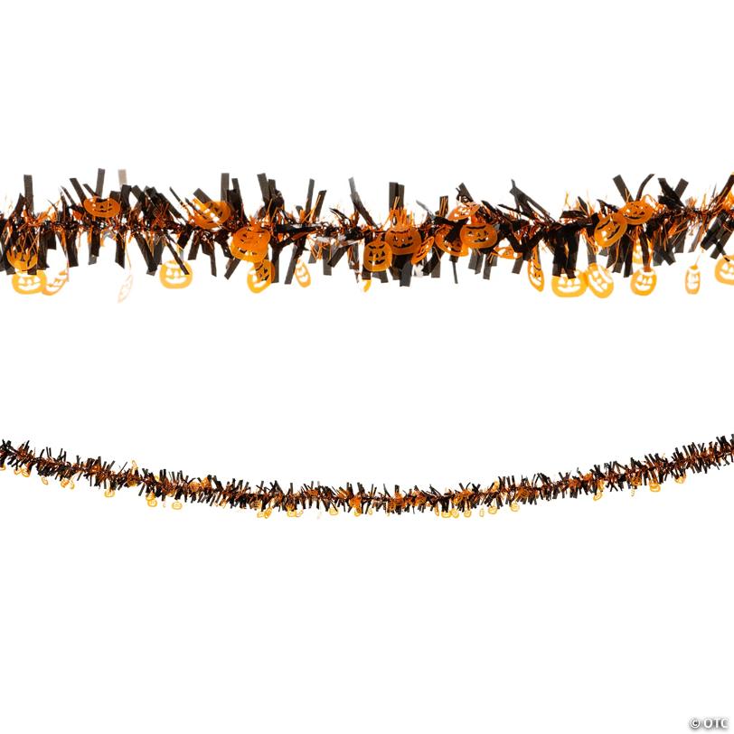 24 Ft. Halloween Black & Orange Jack-O-Lantern Tinsel Garland