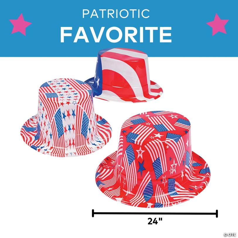 24" Patriotic Red, White, & Blue American Flag Plastic Hats - 12 Pc.