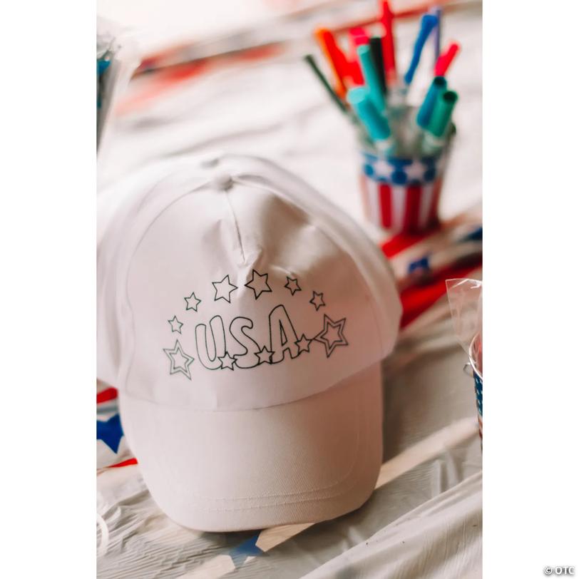 24" circ. Color Your Own Patriotic USA Polyester Baseball Caps - 12 Pc.