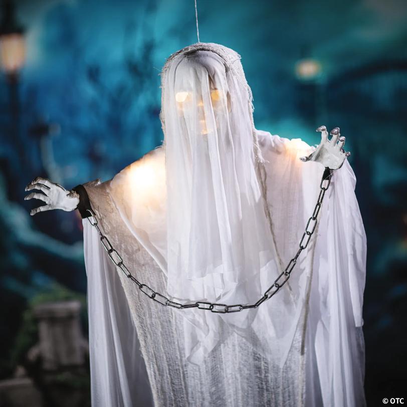 25 1/2" x 5 Ft. Hanging Light-Up White Grim Reaper Animated Prop Halloween Decoration