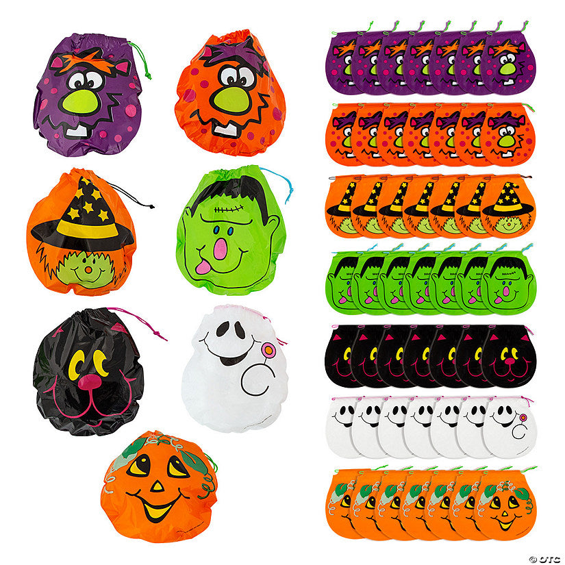 72 Piece(s): 7 1/4" x 8 1/2" Bulk 72 Pc. Medium Halloween Drawstring Plastic Goody Bags | USA Decoration®