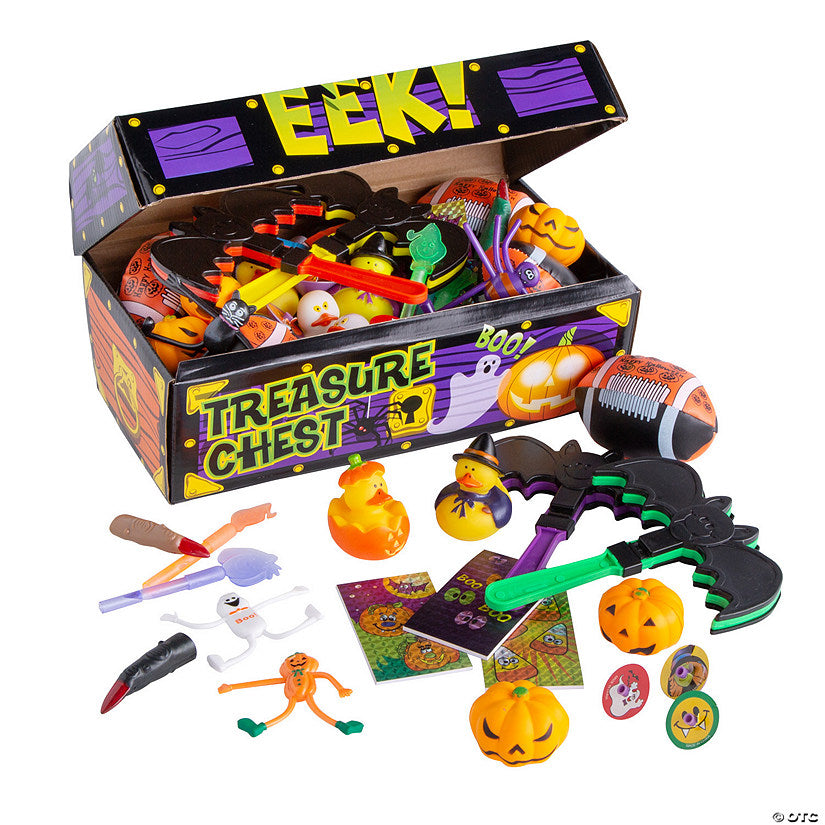 50 Piece(s): 11 1/2" x 13 1/2" Bulk 50 Pc. Deluxe Halloween Treasure Chest Toy Assortment | USA Decoration®