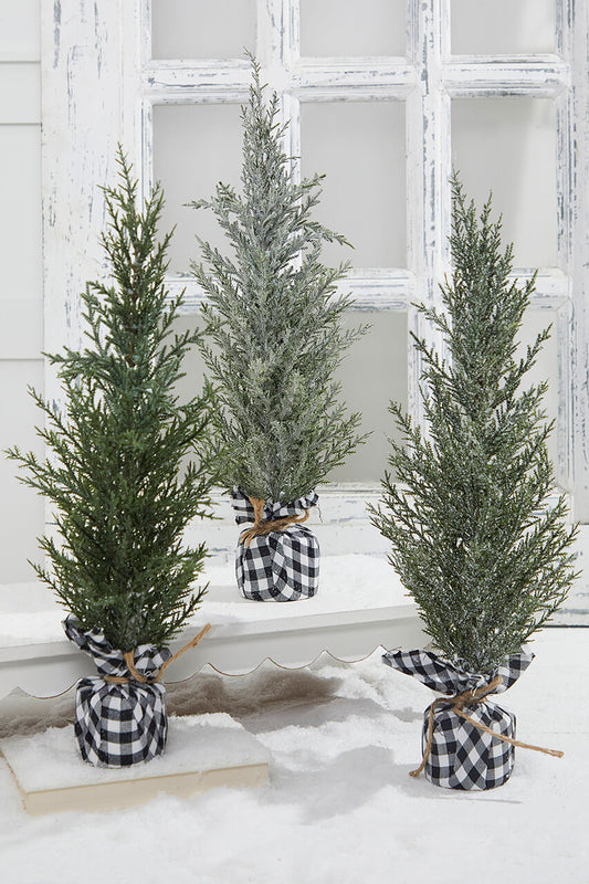 21" Rustic Pine Tree with Plaid Fabric Wrapped Base Festive Holiday Décor
