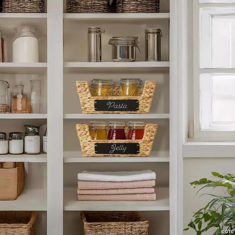 2Pk Wide Pantry Baskets, Hyacinth Wicker Kitchen Storage Bins For Shelves