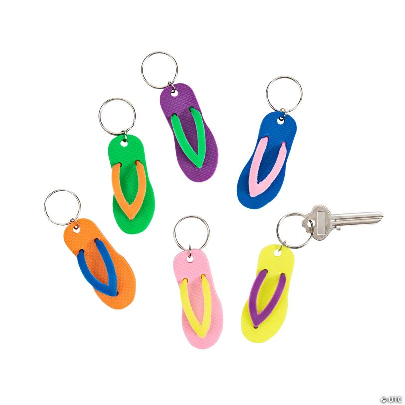 2 1/2" Bright Color Flip Flop Plastic Keychains - 12 Pc.