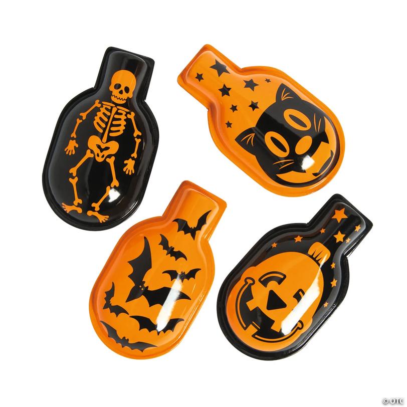 2 1/2" Mini Halloween Character Black & Orange Metal Clicker Toys - 12 Pc.