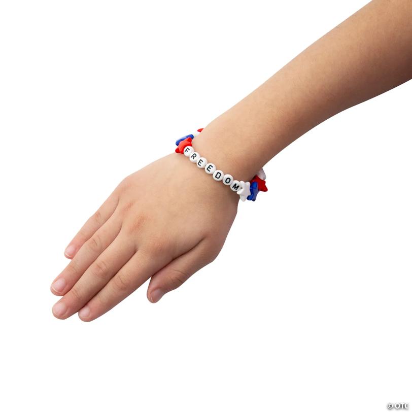 2 1/2" Patriotic Plastic Red, White & Blue Beaded Bracelet Assortment -12 Pc.