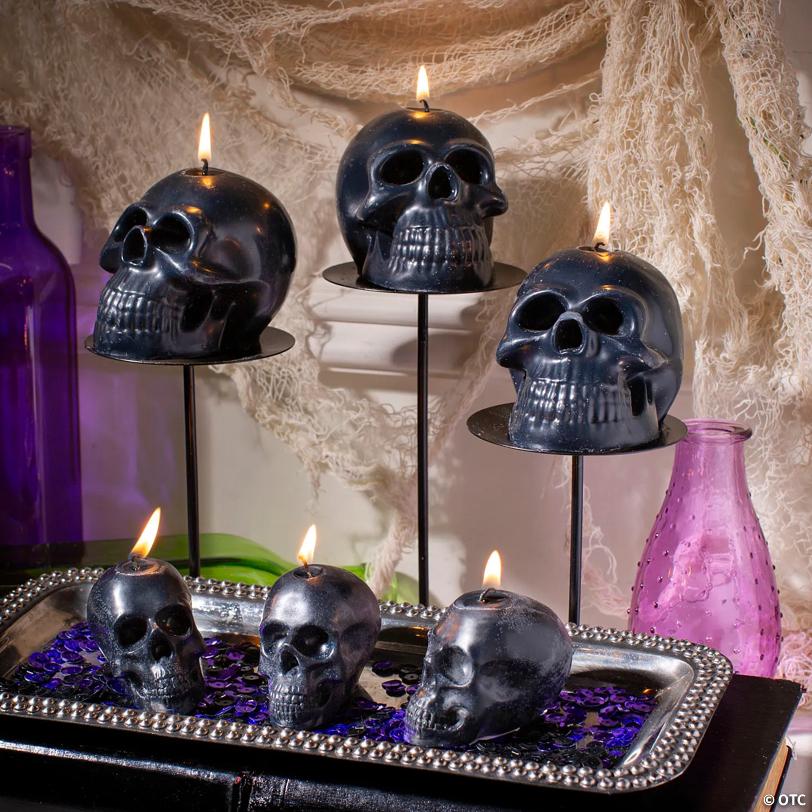 2 1/4" Black Skull-Shaped Wax Candles - 3 Pc.