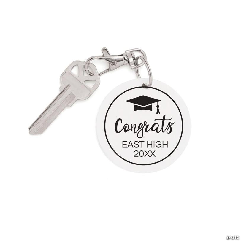2 1/4" Personalized Graduation White Wood Keychains - 24 Pc. | USA Decoration®
