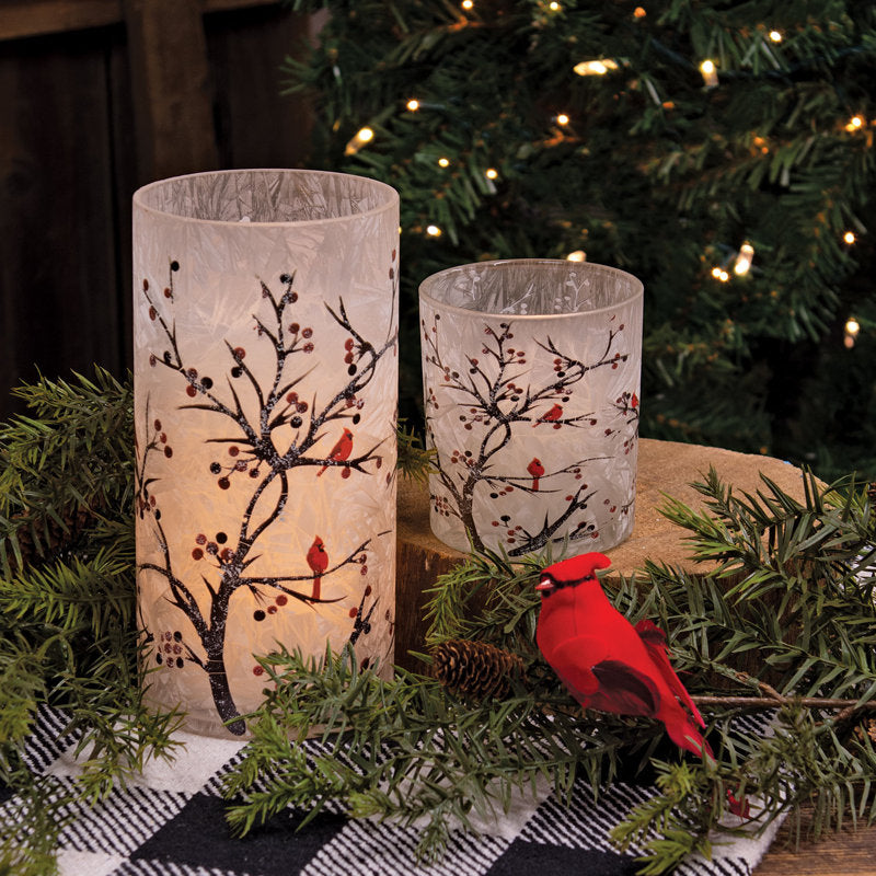 2/Set, Frosted Winter Cardinals on Branches Pillar Jars