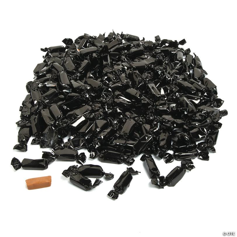 2" 2 lbs. Black Foil-Wrapped Caramels Chewy Candies - 189 Pc.
