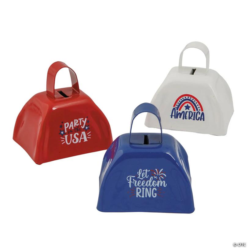 2 3/4" x 2 1/2" Patriotic Red, White & Blue Cowbell Noisemakers - 12 Pc.