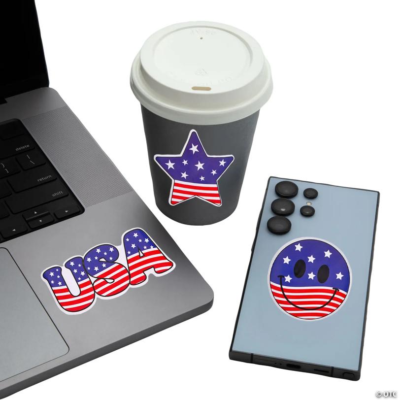 2" – 3" Bulk Patriotic Stars & Stripes Jumbo Vinyl Stickers - 144 Pc.