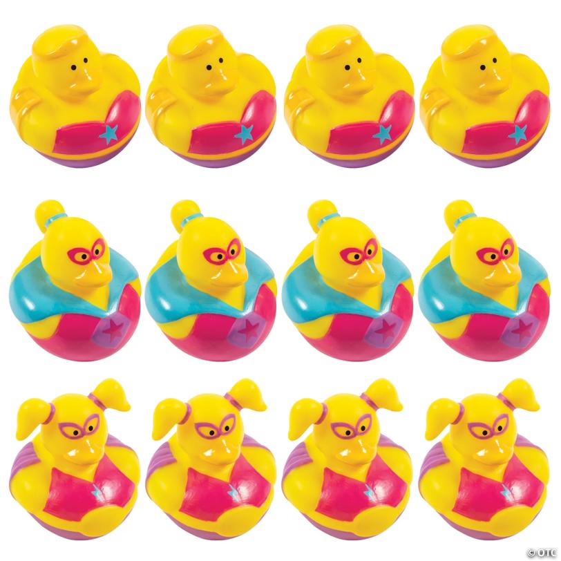 2" Bright Color Superhero Girl Rubber Ducks – 12 Pc.
