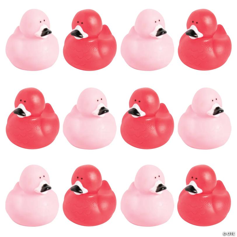2" Bright and Soft Pink Colored Flamingo Rubber Duck Toys - 12 Pc.
