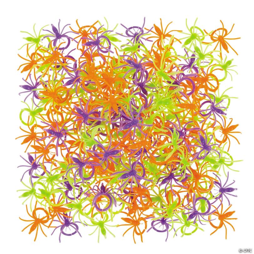 2" Bulk 144 Pc. Assorted Neon Color Plastic Halloween Spider Rings