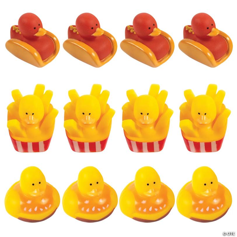 2" Fast Food Hamburger, French Fries & Hot Dog Rubber Ducks - 12 Pc.