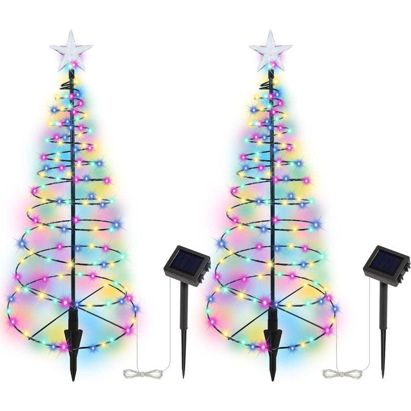2 Pack Solar Spiral Christmas Trees With Multicolor Lights, 26" Outdoor Light Up Xmas Pathway Markers With Stake, Auto On/Off & Waterproof Lights For Winter Patio Yard Walkway Driveway Decor