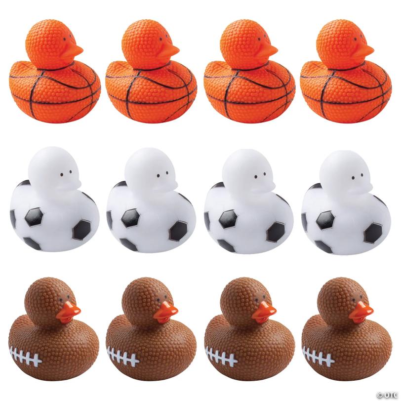 2" Sports Ball Soccer, Football & Basketball Rubber Ducks – 12 Pc.