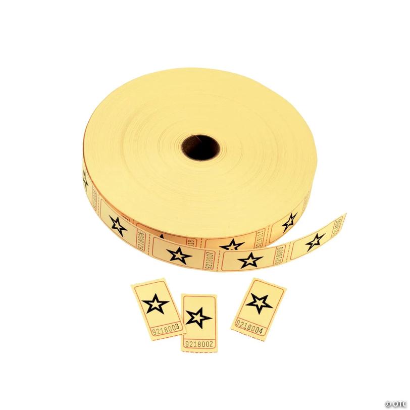2" x 1" Bulk 2000 Pc. Yellow Star Single Roll Raffle Tickets | USA Decoration®