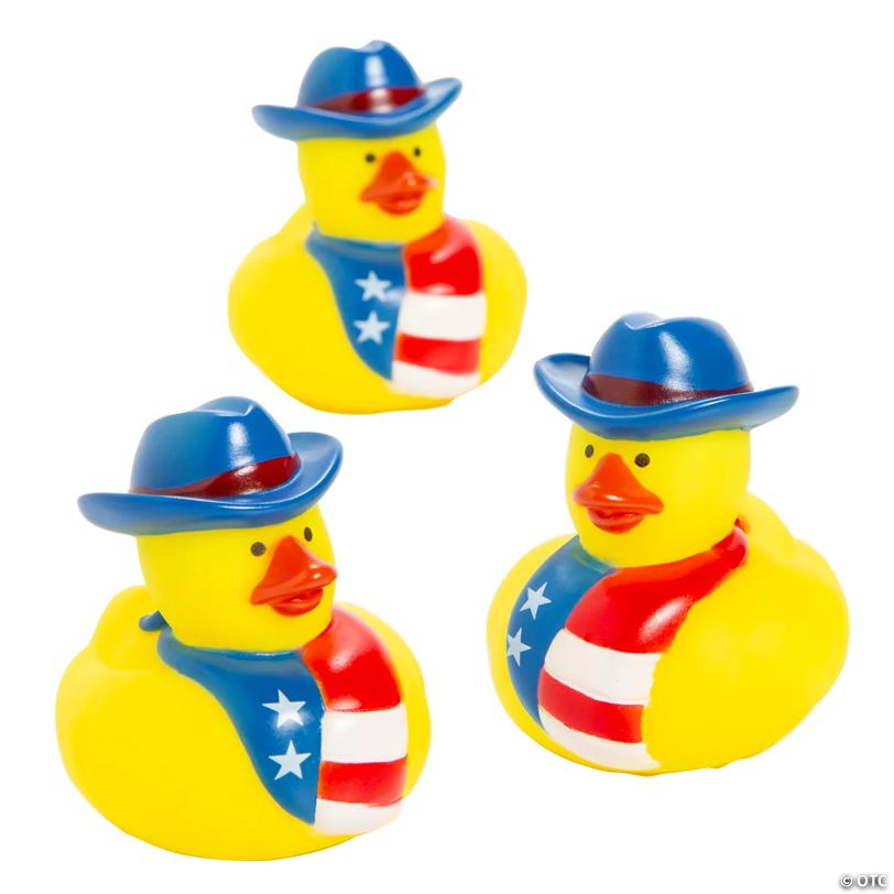 2" x 2 1/4" Patriotic Cowboy Hat Rubber Ducks - 12 Pc.