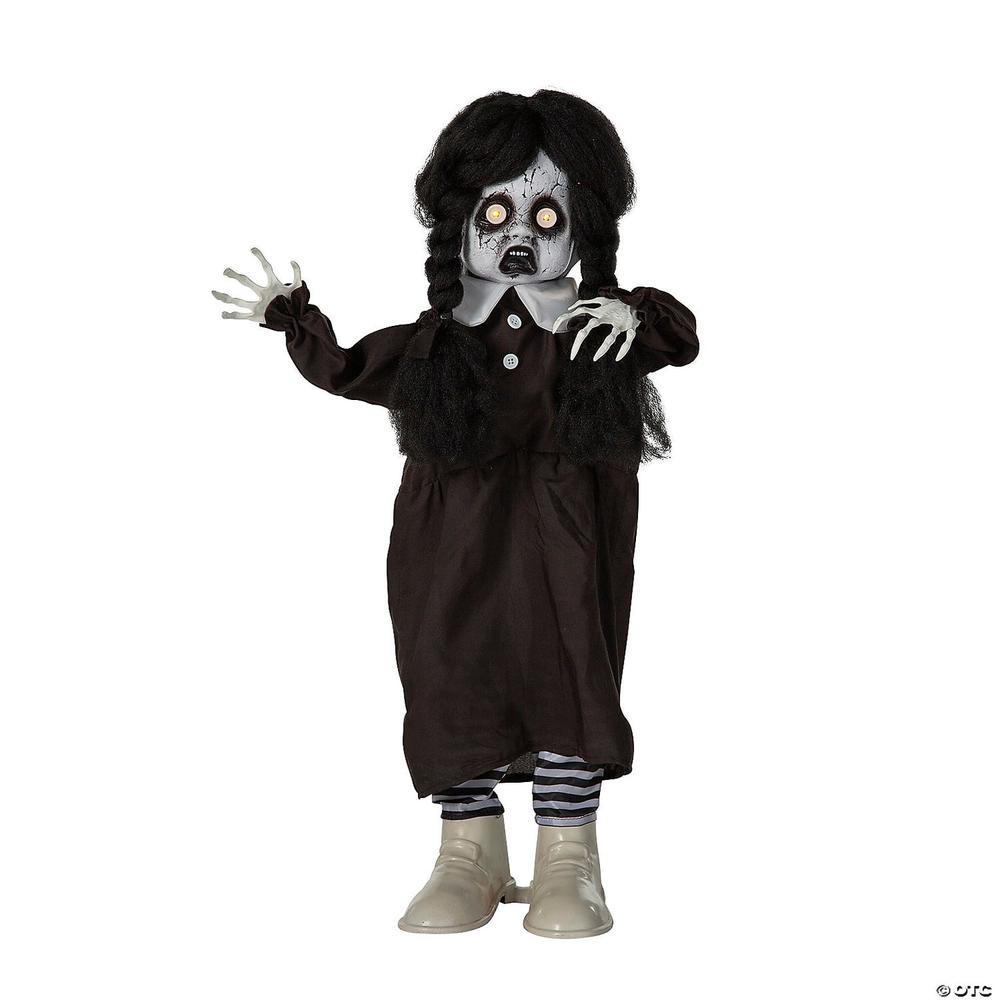 3 Ft. Black White Scary Girl Animated Prop Standing Halloween Decoration | USA Decoration®