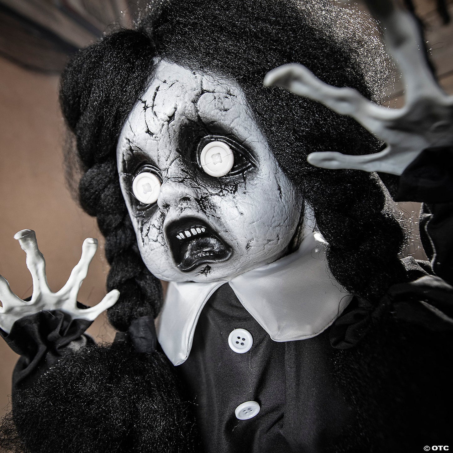 3 Ft. Black White Scary Girl Animated Prop Standing Halloween Decoration | USA Decoration®
