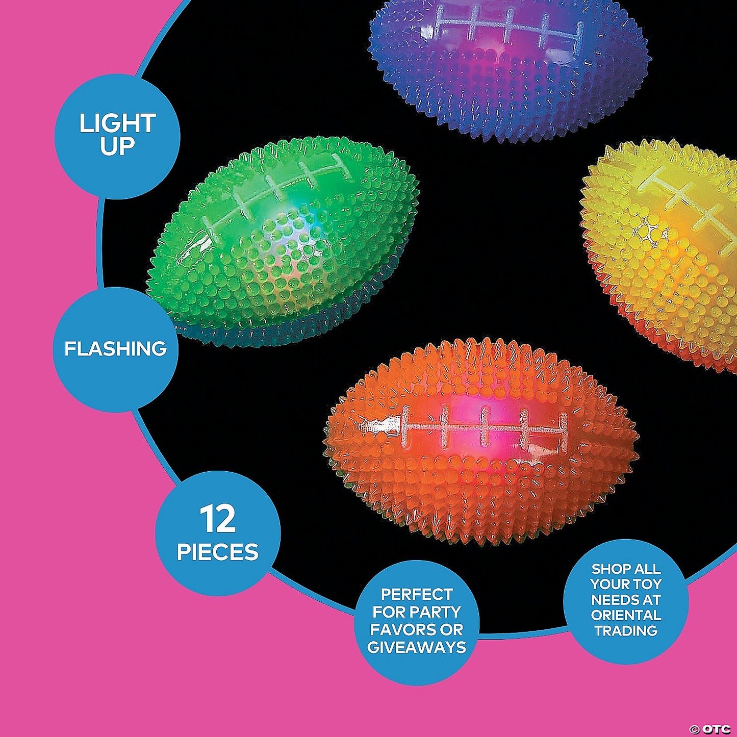 3" x 2" Mini Light-Up Spike Bright Colors Football Assortment - 12 Pc. | USA Decoration®
