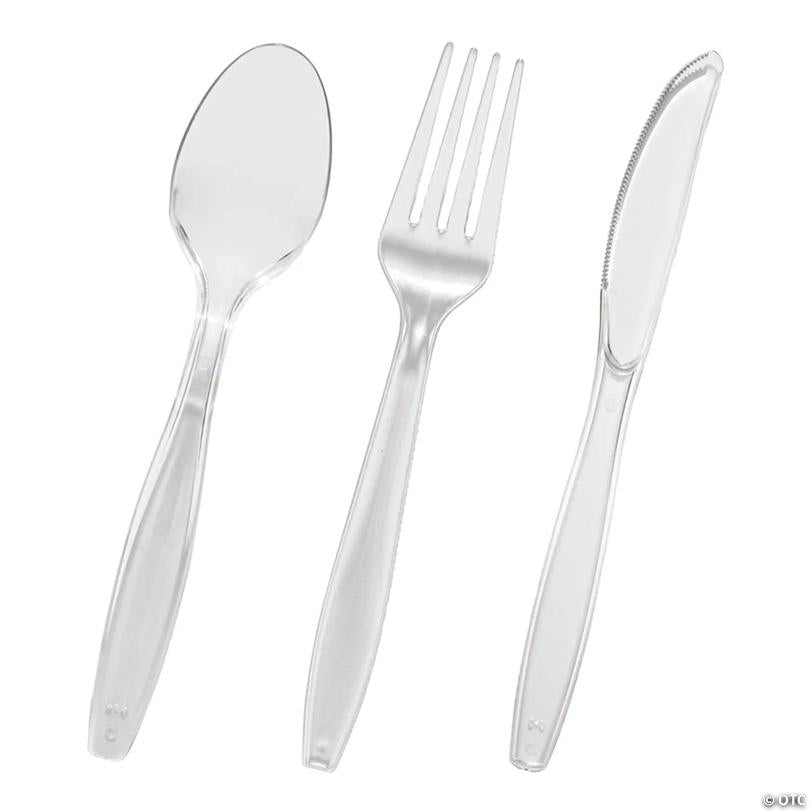 3000 Pc. Clear Disposable Plastic Cutlery Set - Spoons, Forks and Knives (1000 Guests) | USA Decoration®