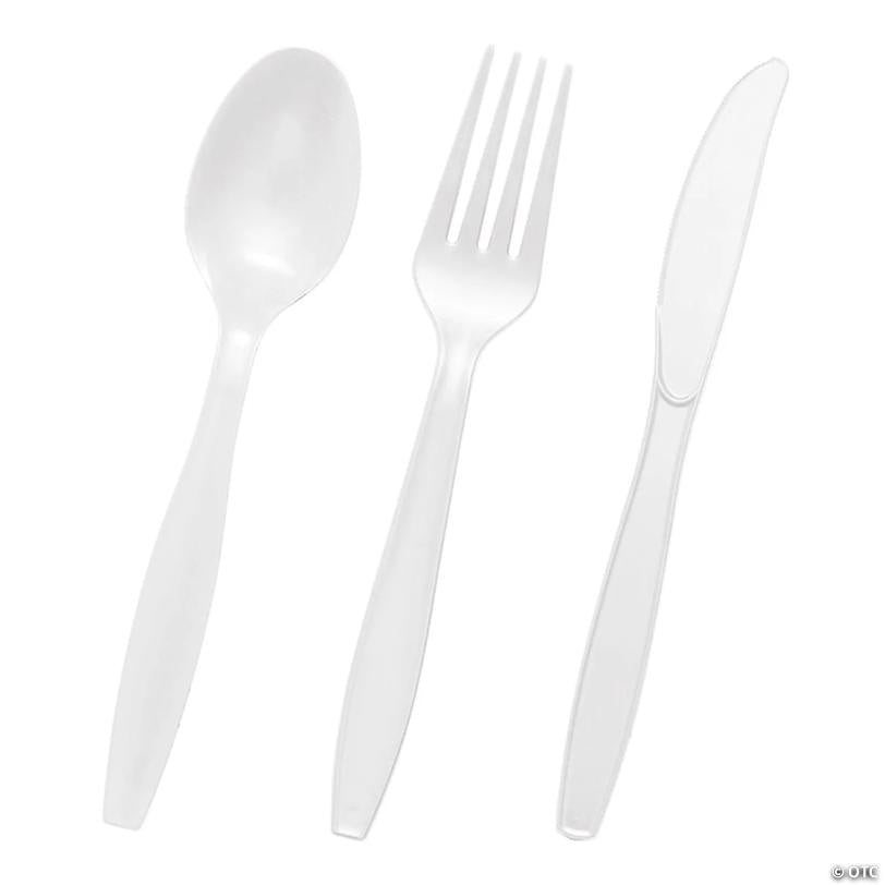 3000 Pc. White Disposable Plastic Cutlery Set - Spoons, Forks and Knives (1000 Guests) | USA Decoration®