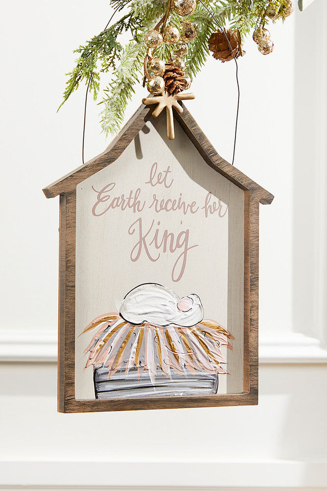 8" x 10.5" Nativity Wall Sign “Let Earth Receive Her King” Christmas Creche Décor