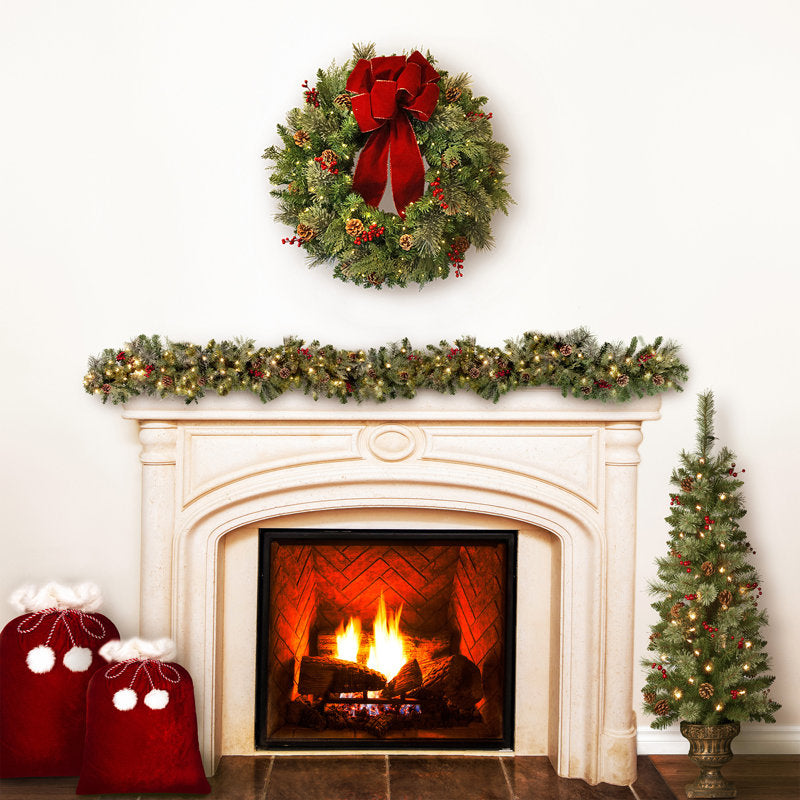 24" Christmas Wreath hung on a wooden door
