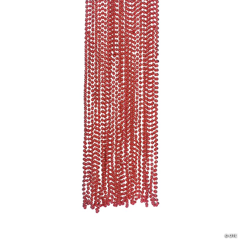 30" Bulk 48 Pc. Bright Red Metallic Plastic Round Bead Necklaces | USA Decoration®