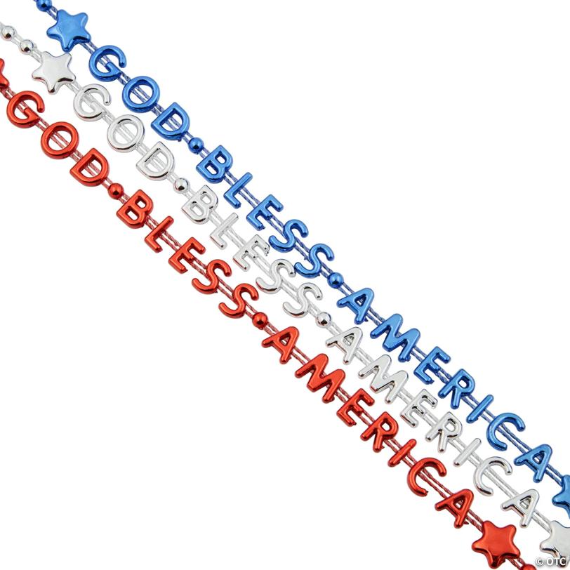 30" Bulk 48 Pc. Patriotic Religious God Bless America Beaded Necklaces