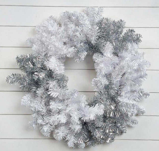 30” Caprico Silver & White Wreath Elegant Front Door & Holiday Decor with Frosted Accents