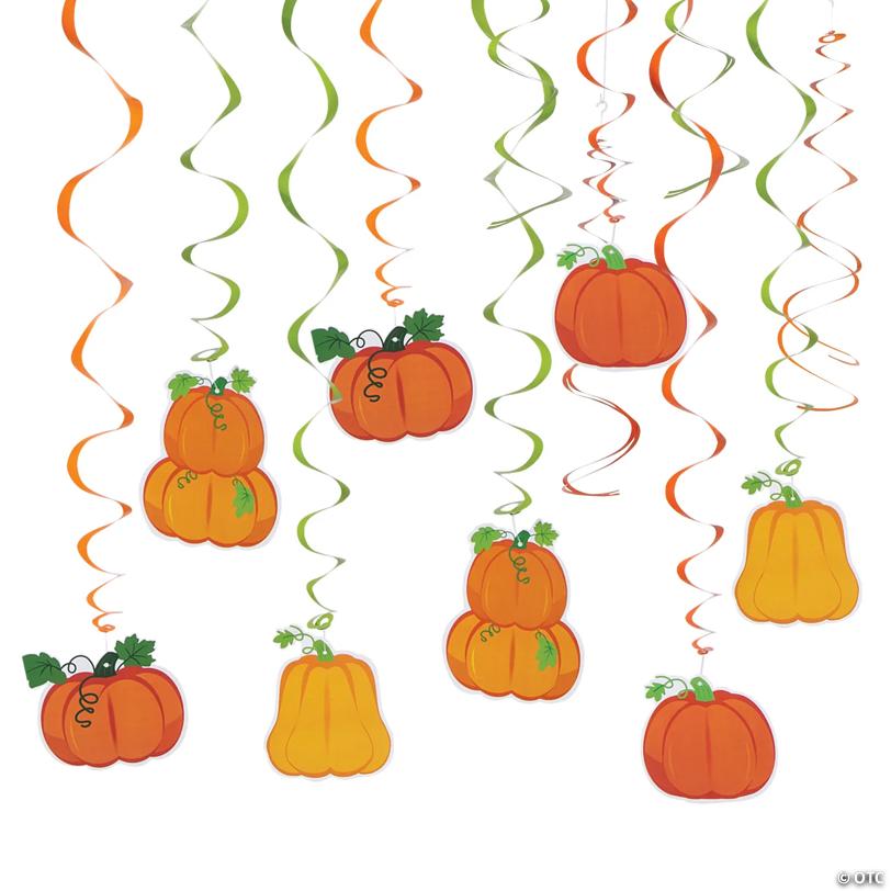 30" Multicolor Fall Pumpkins Hanging Swirl Decorations – 12 Pc.