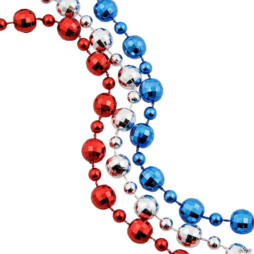 30" Patriotic Red, White & Blue Large Disco Ball Beaded Necklaces - 24 Pc.
