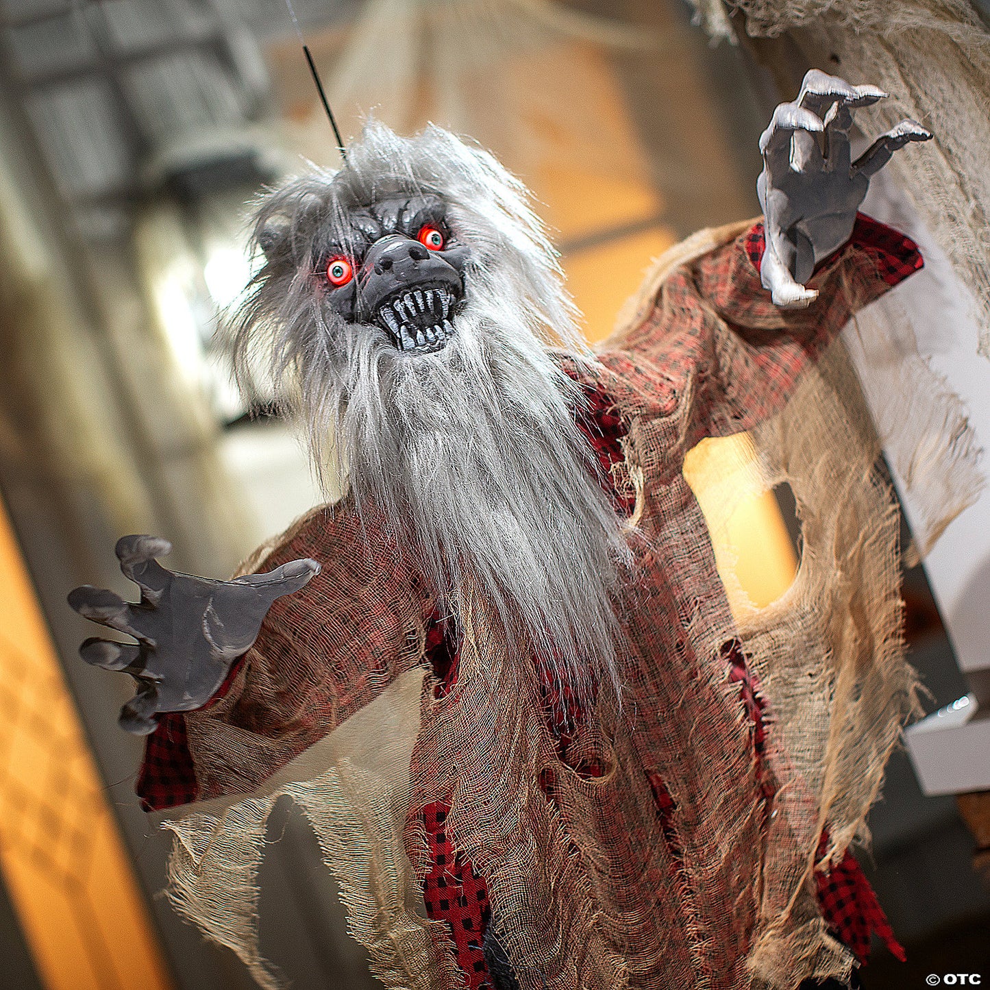 31 1/2" x 47 1/4" Hanging Tattered Werewolf Animated Prop Halloween Decoration | USA Decoration®