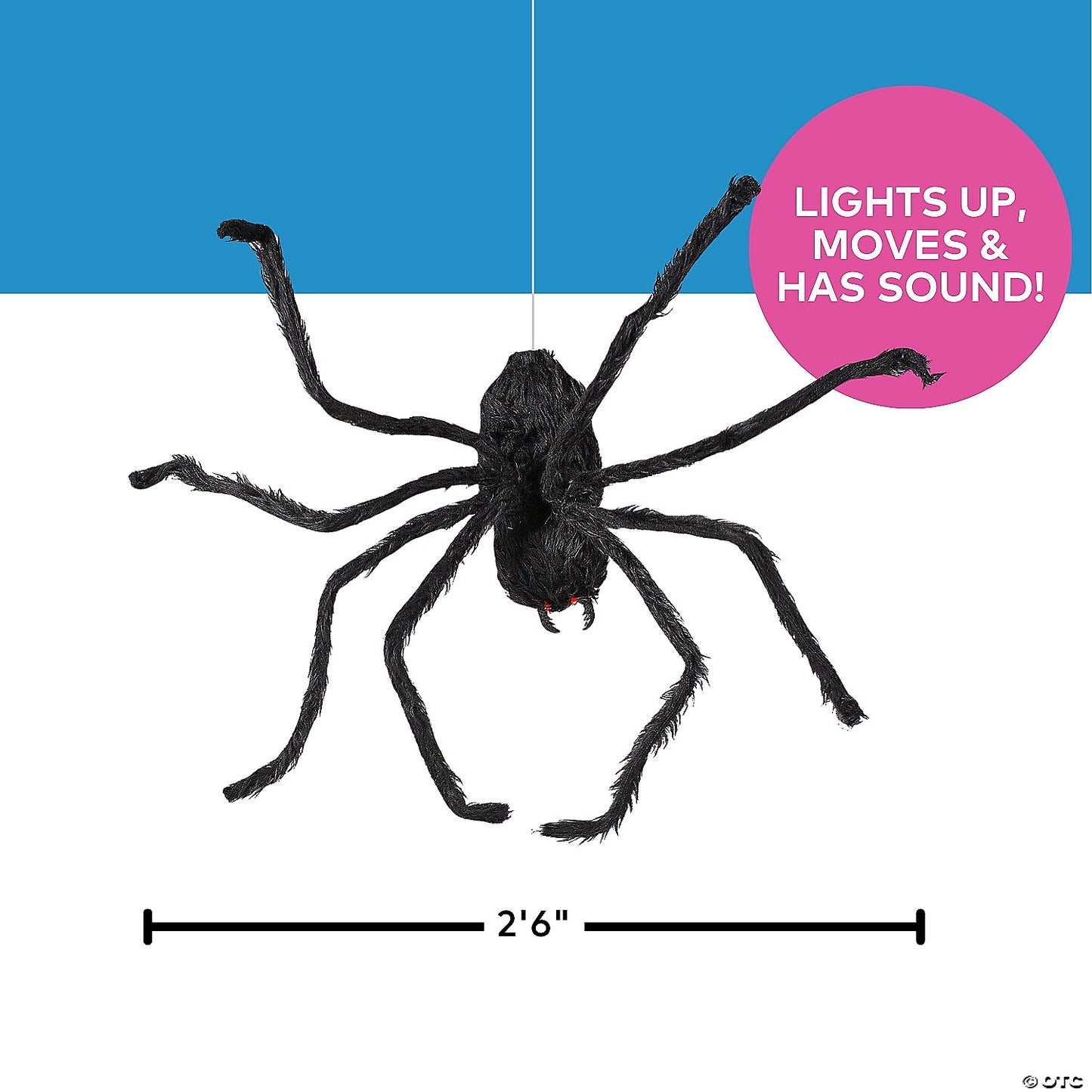 31 1/2" x 8 1/4" Hanging Hairy Black Spider Animated Prop Halloween Decoration | USA Decoration®