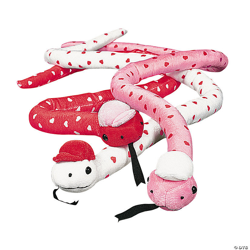 45" Valentine Red, Pink & White Stuffed Snakes with Caps - 12 Pc. | USA Decoration®