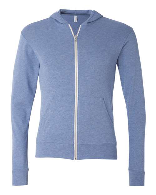 Triblend Lightweight Full-Zip Hooded Long Sleeve Tee | USA Decoration