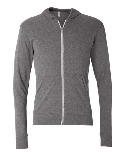 Triblend Lightweight Full-Zip Hooded Long Sleeve Tee | USA Decoration